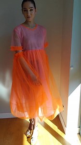 Pink and Orange Tulle Dress, Villanelle Dress, Sheer Summer Dress With Short Sleeves, See Through Dress, Long Romantic Dress, Mid Calf Dress - Etsy