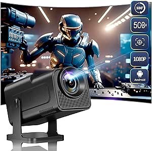 [180°Adjustable Stand]HIPPUS Smart Mini Projector with WiFi and Bluetooth, Full HD 1080P, Auto Keystone,4K Video Portable Ceiling Projector,Wifi 6,Android 11.0 (Black)