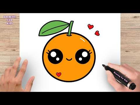 How to Draw a Cute Orange, Easy Step by Step for Kids and Toddlers! draw along video