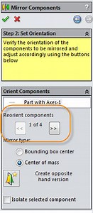 SOLIDWORKS Mirror Components Orientation Options