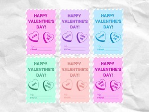 Candy Hearts Printable Valentines - Conversation Valentine Hearts Card - Printable Valentine Exchange Cards - Etsy