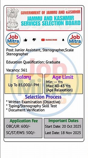 Jammu & Kashmir Services Selection Board (JKSSB) ने various Group C posts पर भर्ती