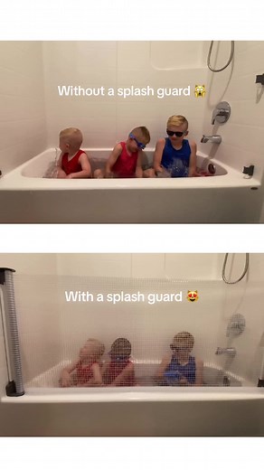 The difference is so clear! Save your baseboards and your sanity during bathtime with a SplashZen splash guard! #bathtime #parentingtips #kidstiktok #toddlersoftiktok #happytoddler #kidsproducts