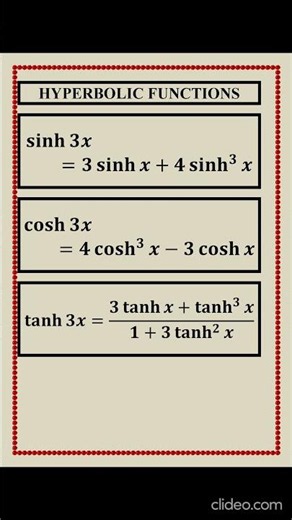 HYPERBOLIC FUNCTIONS FORMULAS