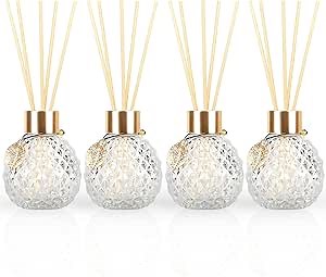 4Pcs Reed Diffuser Set with Metal Golden Decoration, 3.5oz Empty Reed Diffuser Bottles with 20Pcs Reed Diffuser Sticks, Unique Design Bottles for Home and Office(Spiky Ellipsoidal)