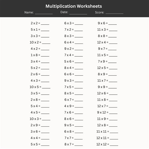 12 Printable Multiplication Worksheets | 1-12 Times Tables | Math Drill Practice Sheets | Homeschool Worksheets Classroom Teacher Resource - Etsy