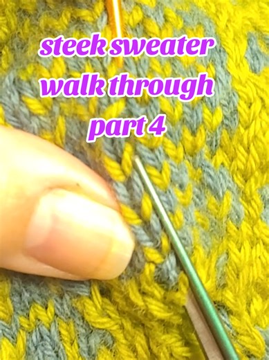 Part 4 steek sweater walk through. The time has finally come for me to scissor✂️✂️ my knit fabric to open up the center for a V neck!! If you're nervous, don't be! 😅 there was one little booboo at the end, but the whole thing turned out perfect! #fairislesweater #knittingtutorial #steeking #steek #cuttingknitting