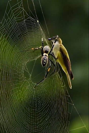 Giant Orb Weaver Captures Bird | Web Ambush