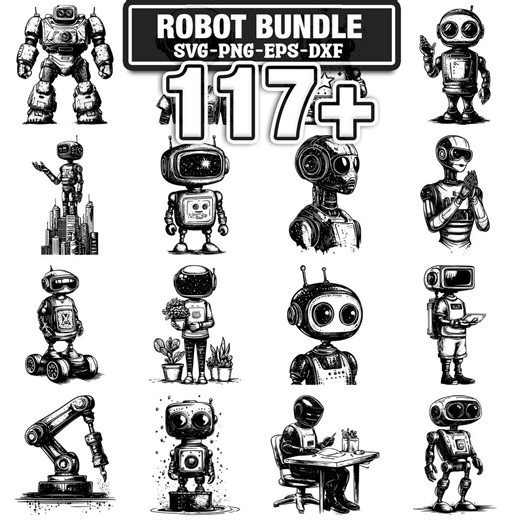 117  Roboter svg, png, dxf, eps Designs bündeln | Sofortiger digitaler Download - Etsy.de