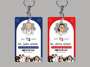 Veterinarian ID Badge Template | Pretend Play Printable | Doctors Scrubs Name Tag - Etsy
