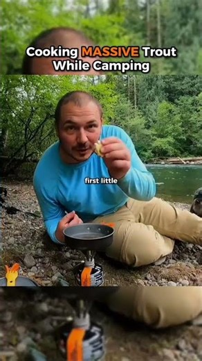 cooking massive Trout while camping #shorts #camping #fishing #fyp