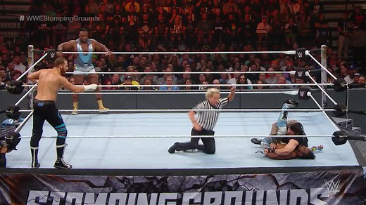 The New Day's Big E and Xavier Woods take on Kevin Owens and Sami Zayn in this thrilling matchup from WWE Stomping Grounds: Courtesy of Peacock TV and WWE Network. | WWE