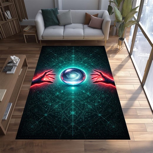 Mystic Crystal Ball Rug Witch Hands Tarot Divination Celestial Geometry Print Floor Decor - Etsy