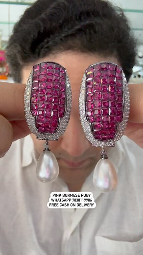 1.5K views · 288 reactions | Super light weight diamond pink Burmese ruby earring with pearl drop is elegant and designer jewellery . FREE CASH ON DELIVERY WhatsApp 7838119986 WWW.OSRJEWELLERS.COM Showroom : OSR JEWELLERS C -115 LAJPAT NAGAR 1 NEW DELHI #osrjewellers #ruby #diamond #diamondearring | OSR JEWELLERS | Facebook