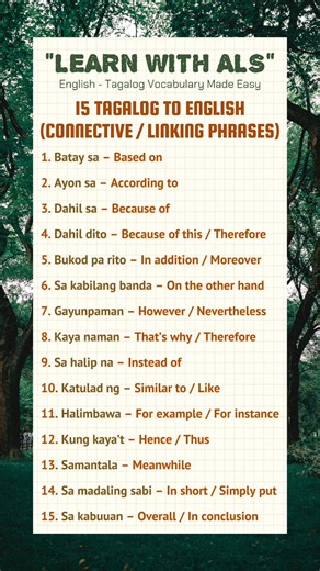 15 Tagalog to English Translations for Connective or Linking Phrases...