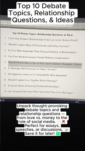 Top 10 Debate Topics, Relationship Questions, & Ideas