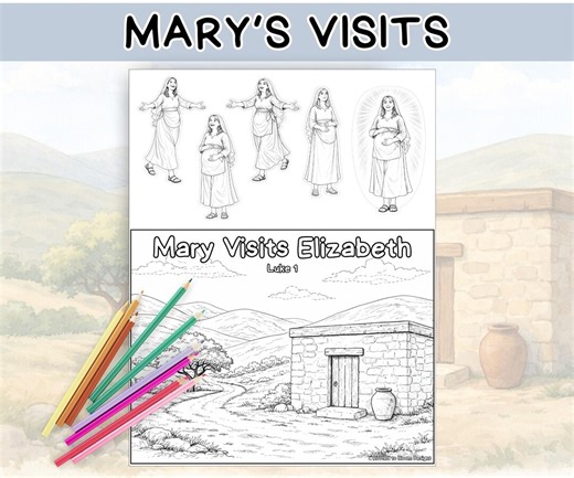 Mary Visits Elizabeth- Bible Coloring Page and Craft - Luke 1 Printable - Etsy