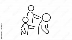 Social discrimination animation set. Power abuse bullying animated line icons. Community harassment, trauma. Black illustrations on white background. HD video with alpha channel. Motion graphic