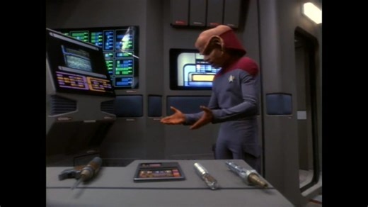 Starfleet Records: Between Love and War. The sequels. #klingons Doctor Bashir treats Klingon General Martok for an injury he claimed he suffered in the holosuite. Bashir chastises him for disabling the Holodeck safety protocol and for refusing to replace his maimed eye with an artificial one. Afterward, Martok visits Worf on the bridge of the USS Defiant. It is clear that the two men have come to have great respect for each other following their imprisonment in Internment Camp 371. Worf apologiz