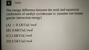 The energy difference between the axial and equatorial conforme... | Filo