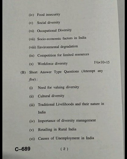 HPU BBA 3rd sem Question paper (India's Diversity and business)