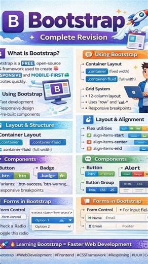 🚀 Bootstrap Complete Revision – My Learning JourneyToday I #webdevelopment #html #motivation #css