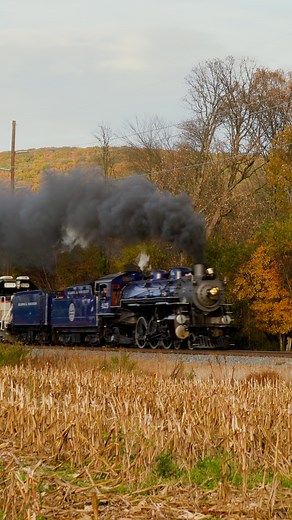 Reading & Northern No. 425 passing by the camera on a fine autumn evening 🍂 Have you seen this engine before? ➡️ Follow @trainiacproductions for more original train content! #trainiac #railfan #trainspotting #trains #railways #rbmn #steamengine #pennsylvania #fyp #steamtrain | Trainiac Productions