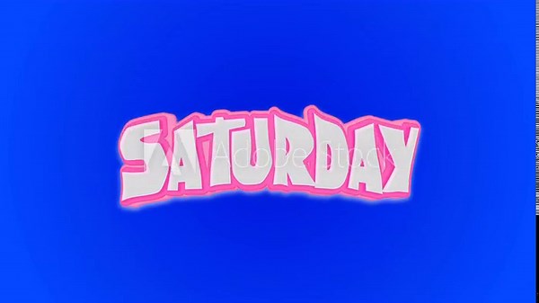 Cartoon Saturday kinetic text lettering title pink color animation, in a vibrant comic book style on royal blue background. Perfect for fun, eye-catching designs, party invitations, or any project Stock Video