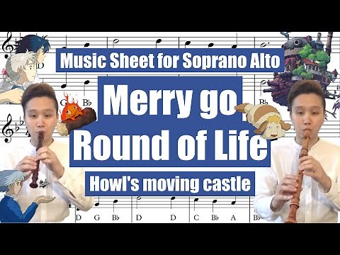 [RECORDER] Musicsheet Notename "Merry Go Round of Life"Howl's Moving Castle Soprano Alto