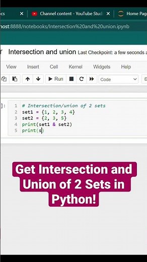 Get Intersection and Union of 2 Sets! Python (USING OPERATORS) #shorts #python #programming #coding