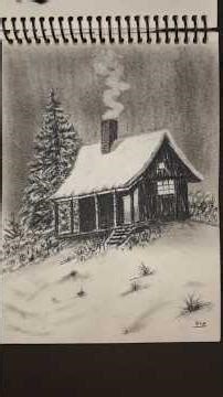 Short tutorial video drawing a snowy landscape with a pencil #asmr #drawing #shorts