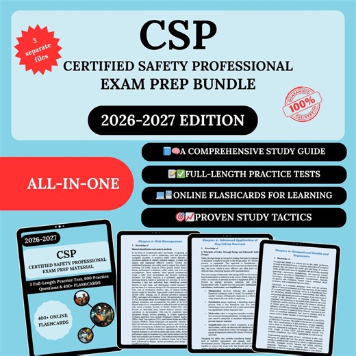 CSP Exam Prep Bundle 2026 | CSP Study Guide | Certified Safety Professional | Bcsp Csp Exam | 600+ Questions | 400+ Flashcards - Etsy
