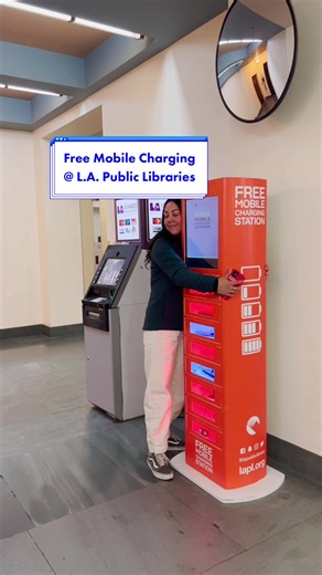 🔋 > 🪫 Safely charge and store your phone or other rechargeable devices for free while visiting the Los Angeles Public Library’s Central Library. You can use the charging locker for up to 1.5 hours for free! The best part? You can enjoy all the library has to offer while you wait.