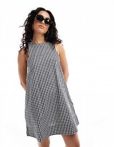 ASOS DESIGN high neck swing mini linen sundress in mono gingham | ASOS