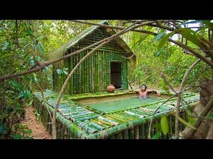 Build Grass Thatch Bamboo Hut with Lovely Swimming Pool By Jungle Survival