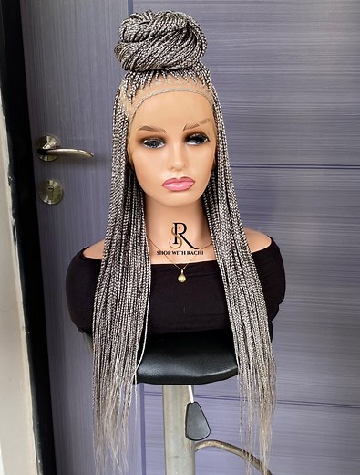 Grey Salt and Pepper Braided Wig: Full Lace Box Braids - Etsy