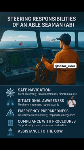 11K views · 160 reactions | ⚓ A ship’s safety depends on the hands at the helm. Every Able Seaman plays a vital role in maintaining course, awareness, and calm during navigation. Professionalism begins with discipline — every command, every turn matters at sea.  ️ Visuals are AI-generated for representational purposes. © Sailor Rider #seamanship #merchantnavy #lifeatsea #deckofficer #sailorrider | Sailor Rider | Facebook