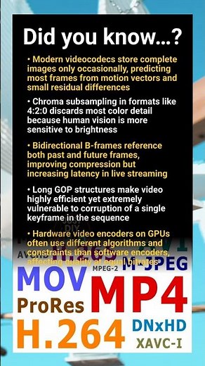 Videocodec secrets: motion vectors, GOPs, B-frames, chroma subsampling and latency