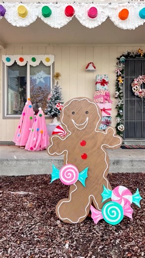 Creating this giant gingerbread man a few years ago was so fun! I need to fix him up and change the colors this year I think! I’m think traditional red and green with maybe a dash of pink! . . #christmasdecor #christmasdiy #christmascrafts #OutdoorChristmas #christmasinspiration | Ana at Sunrise Valley Farm Co.