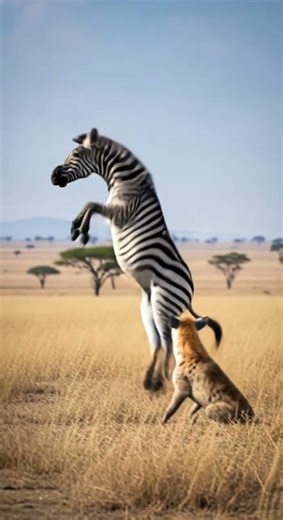 What is the hyena trying to do to the zebra? Watch the wild chase unfold #wildlife #nature #predator