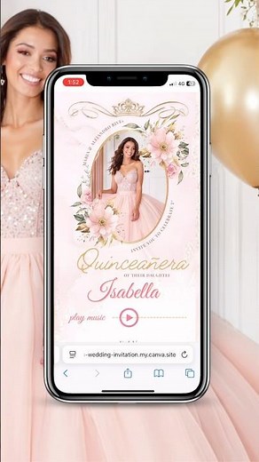 Digital Quinceañera or Sweet 16 Invitation with RSVP, Music & Countdown | Canva Website Template