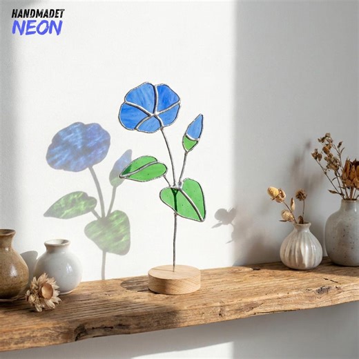 Morning Glory Stained Glass Flower, September Birth Flower Gift, Floral Gift for Mom, Glass Flower Decor