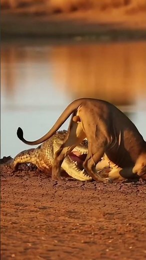 Crocodile Explodes From Water and Drags Lion Under