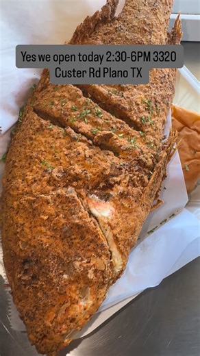 BEST FOOD IN DALLAS on Instagram: "We open with our FULL MENU!! No online ordering til next week. No spagetti today (will be added Sat&Sun) yes we have stuffed hens, snappers, and gumbo added today!!!! Along with our regular menu! No yams! 2:30-6pm 3320 Custer rd Plano tx! #explore #explorepage"