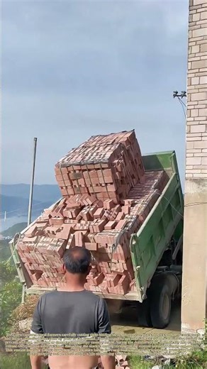 Unbinding Loads: How Farmers Cut Straps to Unload Bricks From Truck Beds