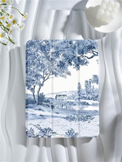Tablet Protective Case With Retro Estate Landscape Pattern, Compatible With IPad 9.7/10.2/10.5/10.9/12.9/Pro 11, 10th Generation, Compatible With Samsung Galaxy Tab S6 Lite 10.4-Inch, Compatible With Kindle Paperwhite 12th Gen 2024, Kindle (11th Generation) 2022 Version, Soft Fall Protection, Intelligent Standing/Automatic Wake-Up/Sleep | SHEIN