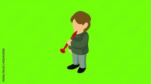Clarinet player icon animation cartoon best object on green screen background