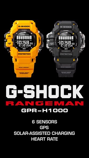 Back and bolder than ever the new G-SHOCK Rangeman GPR-H1000 introduces a commanding design and presence to the Master of G line-up. The first Master of G timepiece to feature a heart rate monitor our tool watch provides more functions than ever to assist you in the field. Sign up for priority launch notification! https://g-shock.co.uk/gpr-h1000 #GshockRangeman #Rangeman #ComingSoon #GPRH1000 #Gshockfans | CASIO G-SHOCK