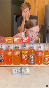 92K views · 1.9K reactions | Bacon Soda Prank  (Brother vs Sister) Brother and sister play diy at-home party game with orange sodas, energy drinks, and other soft drinks for $100. Whoever loses has to drink, baking soda. Funny and fun family prank. | Benson Bros | Facebook