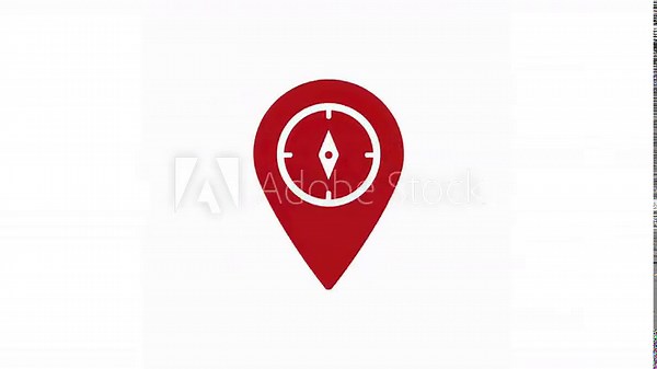 Isolated red map marker symbol with a compass rose for GPS navigation and finding direction
